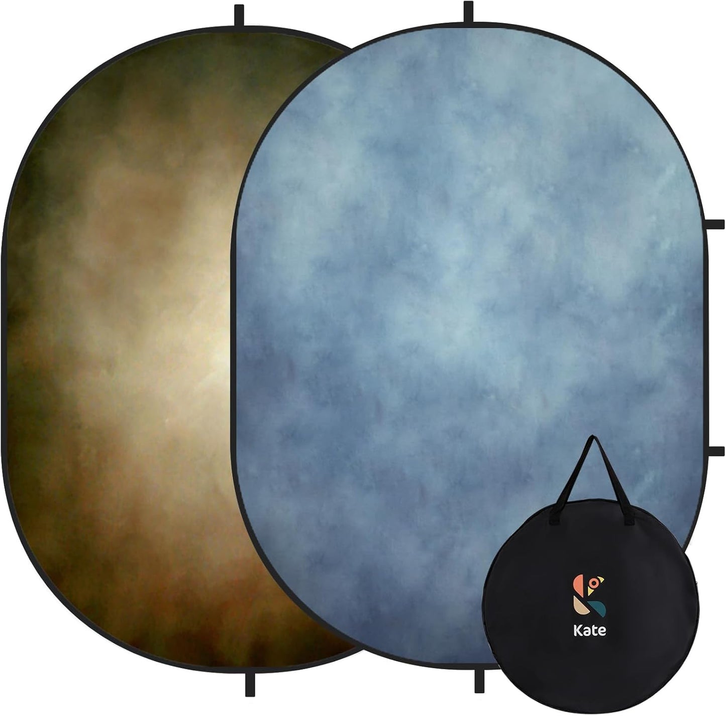 Kate 5x6.5ft(1.5x2m) Collapsible Backdrop Blue Brown Texture Folding Double Sided Backgrounds for Photo, Video Meetings, Live Streaming
