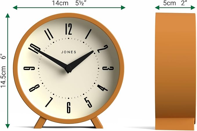 JONES CLOCKS® Venus Desk Clock | Modern Round Design | Mustard Yellow | Stylish - Image 3