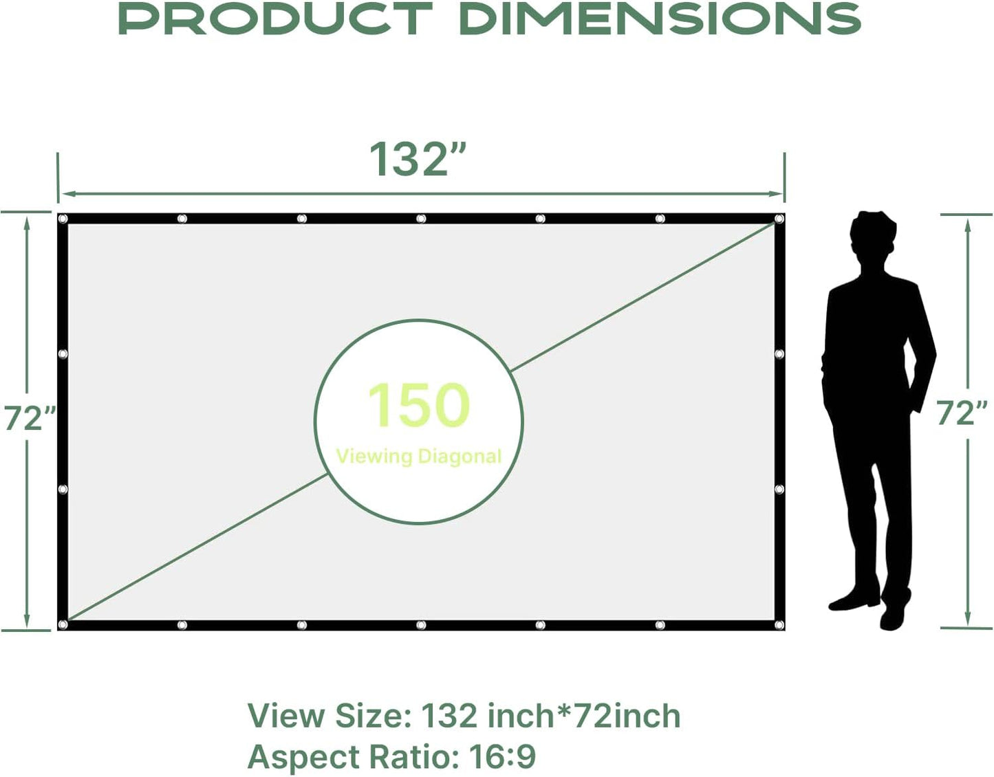 AAJK Outdoor Projector Screen 150 inch, Washable Projector Screen 16:9 Foldable Anti-Crease Portable Projector Movies Screen for Home Theater Outdoor Indoor Support Double Sided Projection