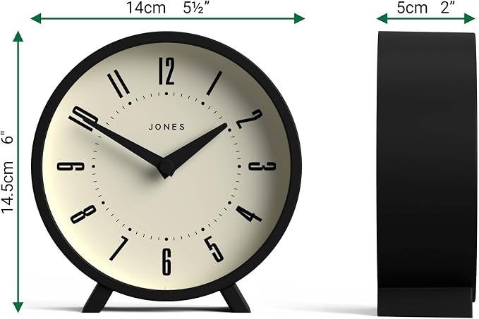 JONES CLOCKS® Venus Desk Clock | Modern Round Design | Black | Stylish Retro - Image 3