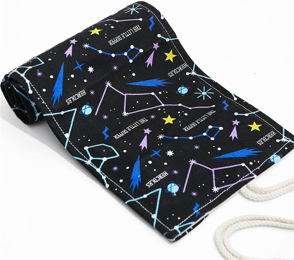 DIYOMR 24/36/72 Slots Pencil Wrap Pencil Rolls, Artist Colored Pencils Roll Up Bag Short Brushes Pouch Case Pencils Organizer for Drawing Coloring and Sketching (Constellation, 24slots)