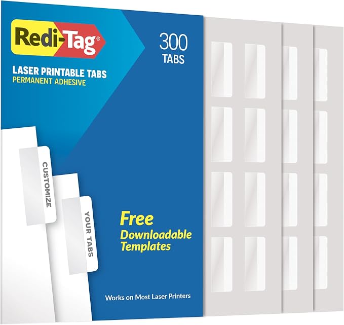 Redi-Tag Laser Printable Tabs, Permanent Index Tabs, Customizable Adhesive by Redi-Tag