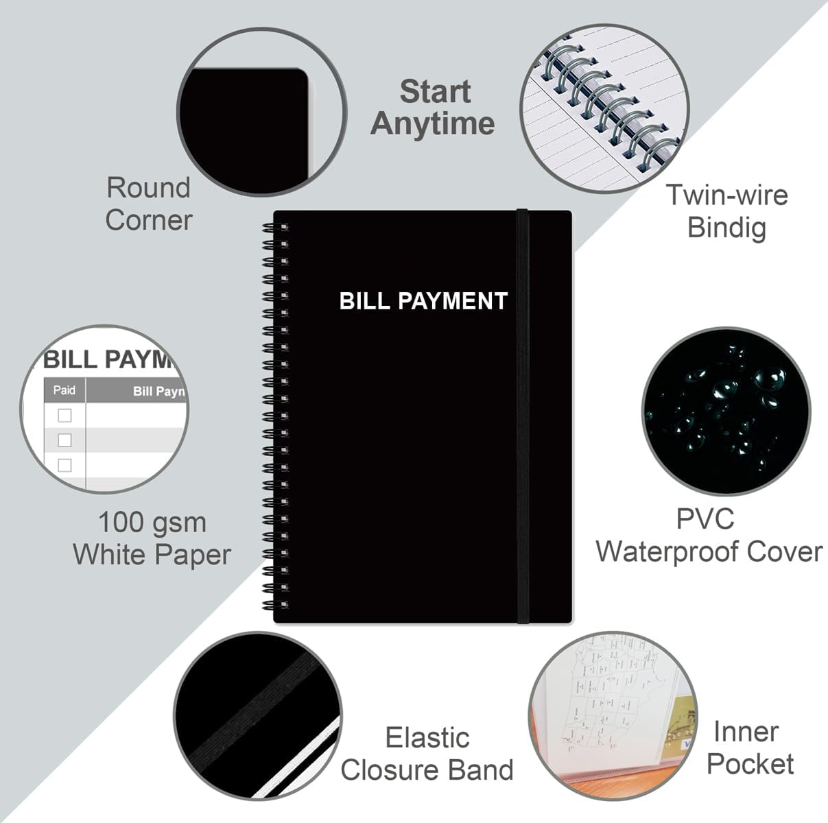 Bill Payment Tracker Notebook - Monthly Bill Organizer & Planner for Personal Budgeting Financial, Payments Checklist Organizer, 5.8" x 8.5", Black