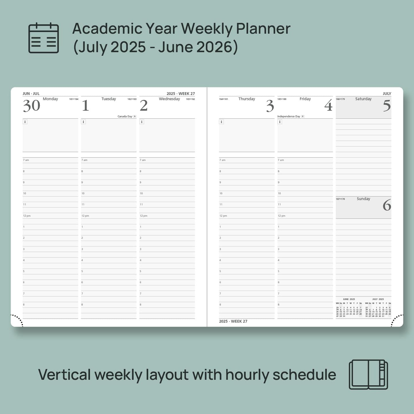POPRUN Planner 2025-2026, (Large 8.5'' x 10.5'' Hard Cover) Academic Calendar (July 25-June 26) Daily Weekly and Monthly Appointment Book with Hourly Time Slots, Monthly Tabs, 100 GSM - Orange