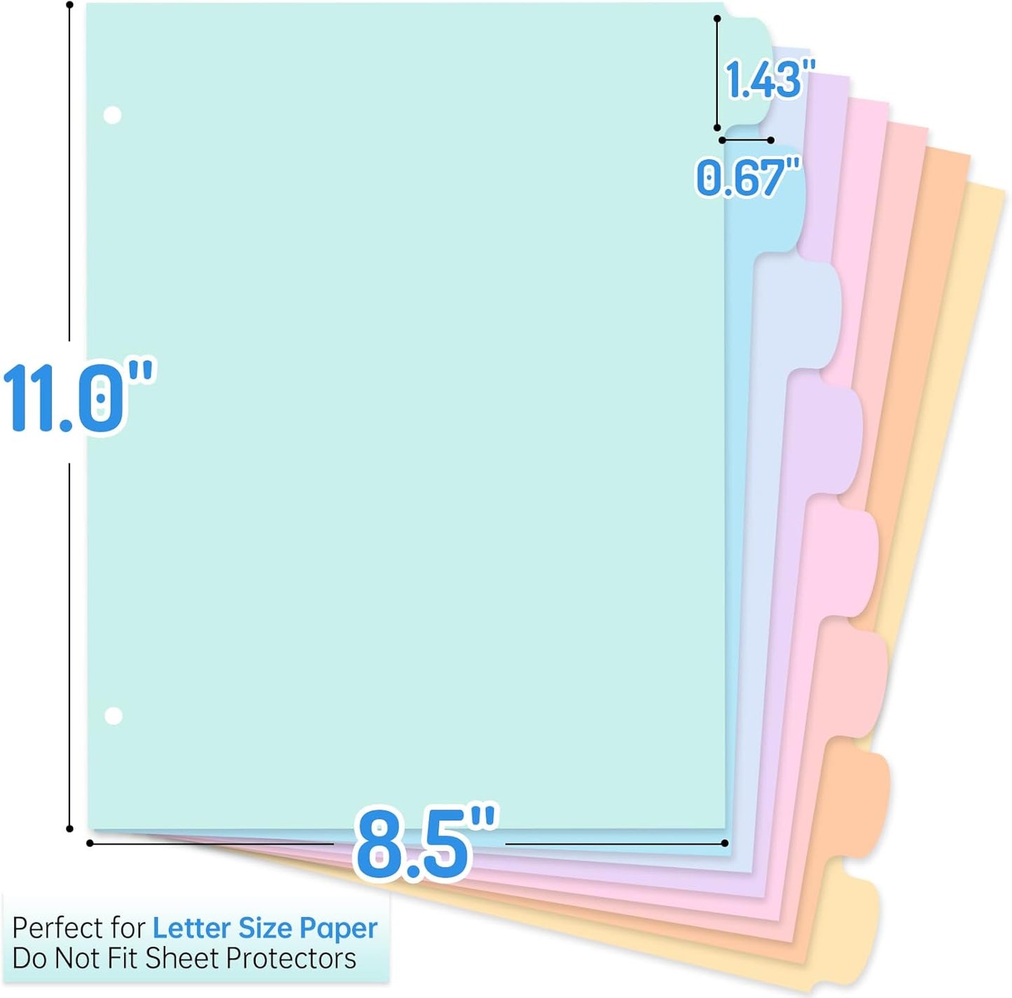 Forvencer 48Pcs/6Set Binder Dividers with Big 8 Tabs, Write&Erase Plastic Dividers for 3 Ring Binder, Tab Divider with Sticker Labels for Student, Teacher, Office, Home Organizers, School Supplies