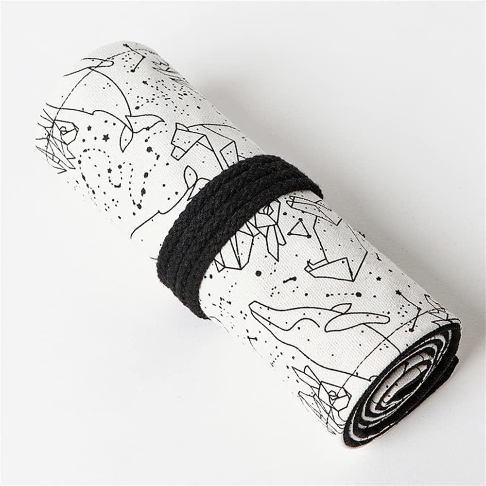 DIYOMR 12/24/36/72 Slots Pencil Wrap Pencil Rolls, Artist Colored Pencil Roll Up Bag Short Brush Pouch Organizer for Drawing Coloring and Sketching, No Pencils (White Starry Sky, 12slots)