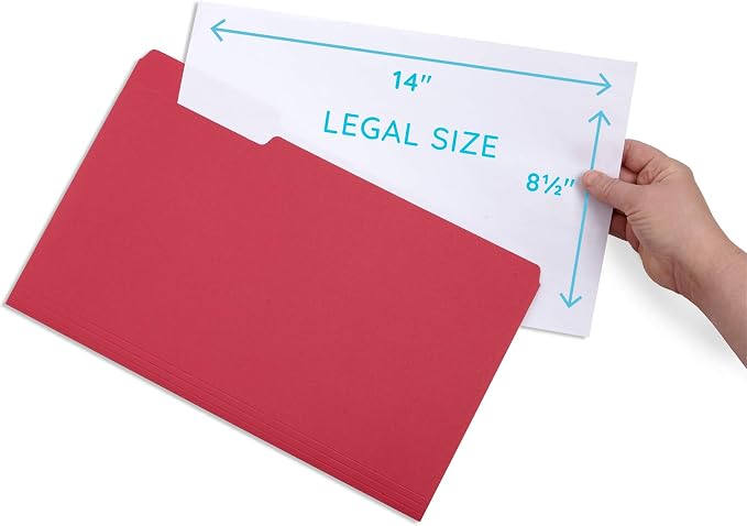 Blue Summit Supplies Red Legal File Folders, 1/3 Cut Tab, Legal Size, 100 Per - Image 2