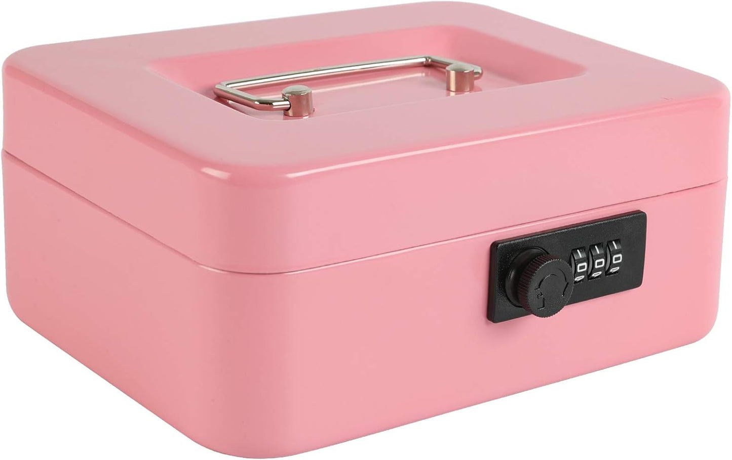 xydled Steel Cash Box Safe with Combination Lock,Money Safe Box with Removable Coin Tray,Medium,7.87"x 6.30"x 3.54",Pink
