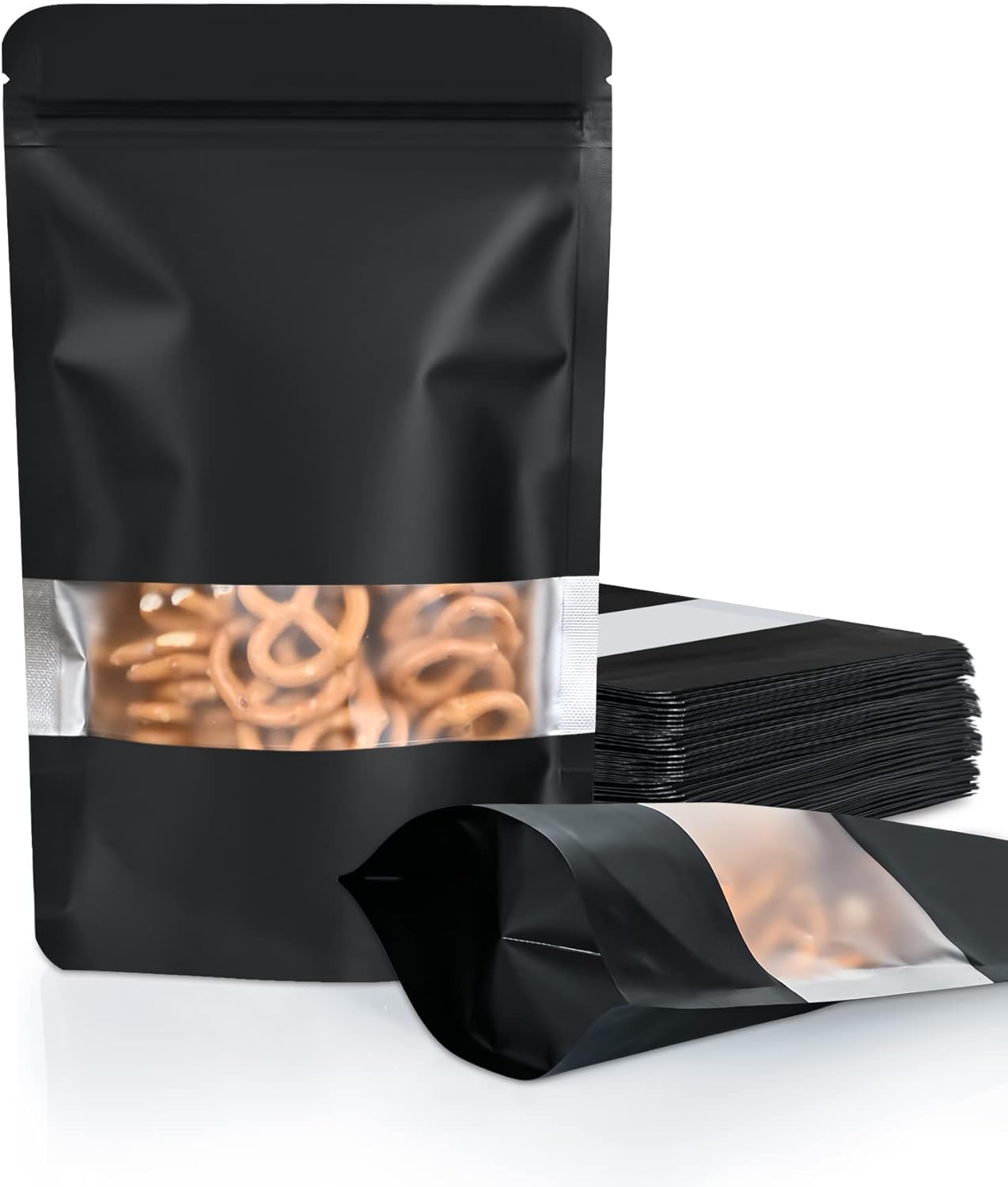 FireKylin 100 Pack Smell Proof Bags 5.9" x 8.6", Resealable Bags with Matte Window, Foil Pouch Stand Up Sealable Bags for Packaging（Black）