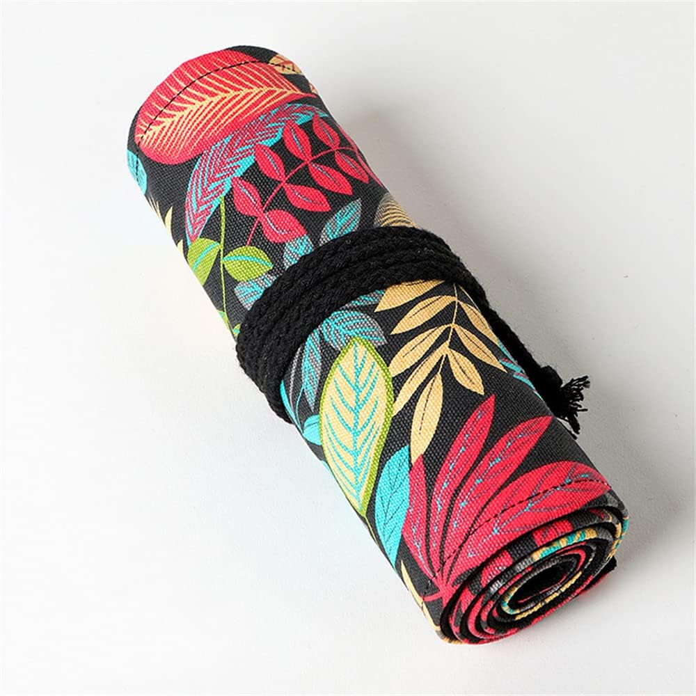 DIYOMR 24/36/72 Slots Pencil Wrap Pencil Rolls, Artist Colored Pencils Roll Up Bag Short Brushes Pouch Case Pencils Organizer for Drawing Coloring and Sketching (Colorful Leaves, 24slots)