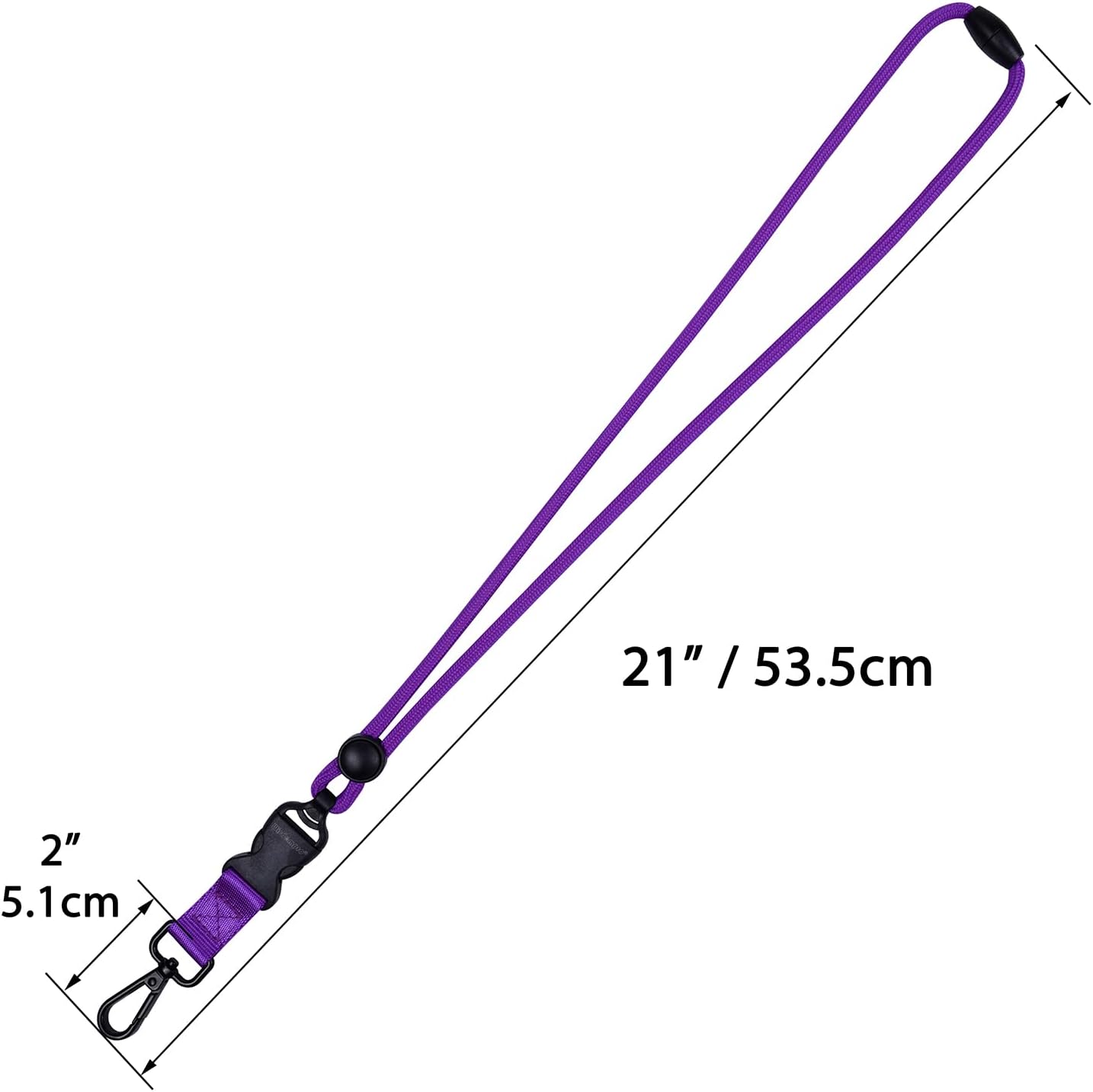 Wisdompro 2 Pack of 21 inch Durable Round Cord Heavy Duty Lanyard with Safety Breakaway Buckle, Detachable Buckle and Metal Hook for Keys, ID Card Badge Holders - Hotpink and Purple