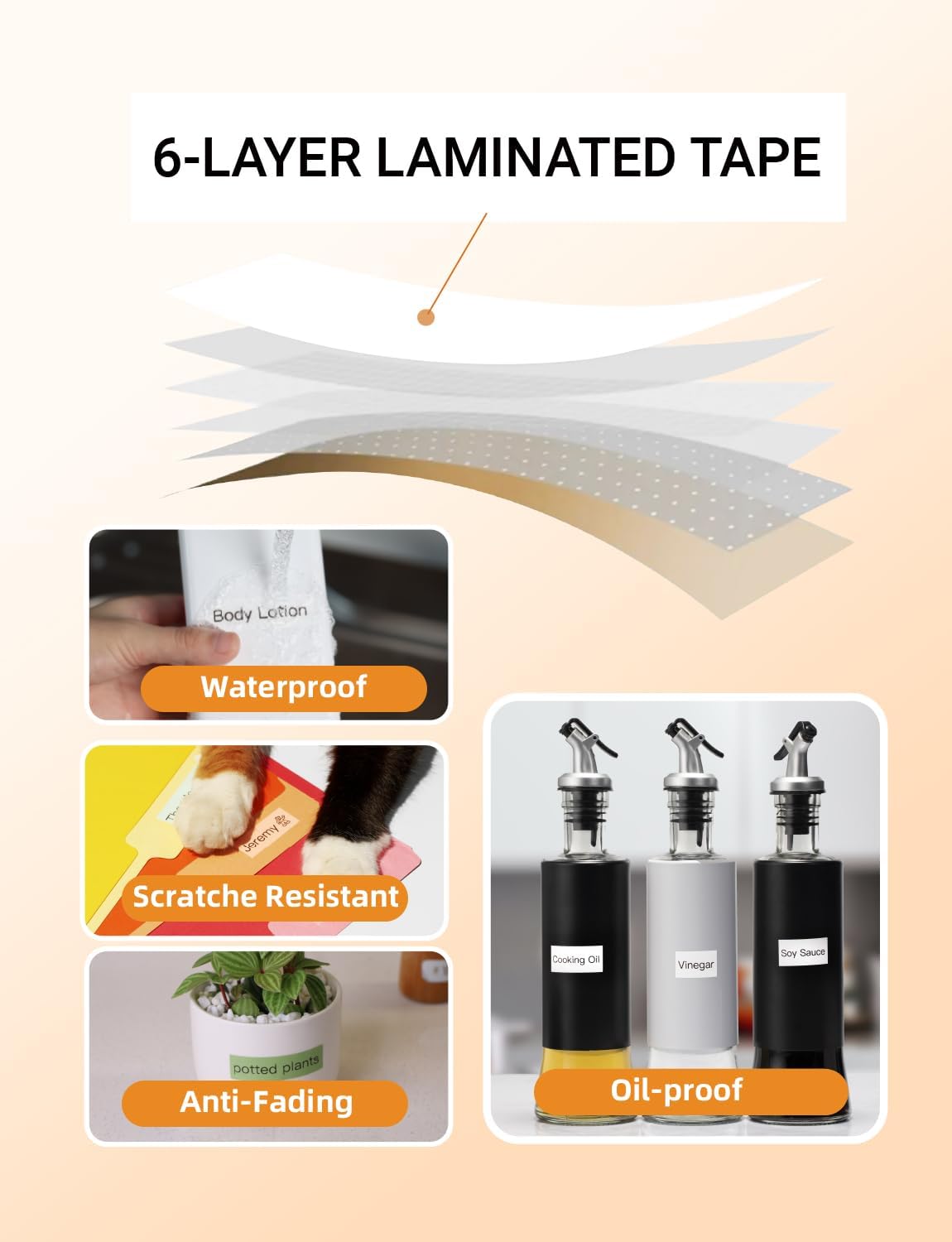 MakeID E1 Q1 Label Maker Tape Refills, 12mm x 4m (0.47" x 13') Continuous Sticker Thermal Laminated Waterproof Self-Adhesive Multipurpose Labeling Tape Replacement