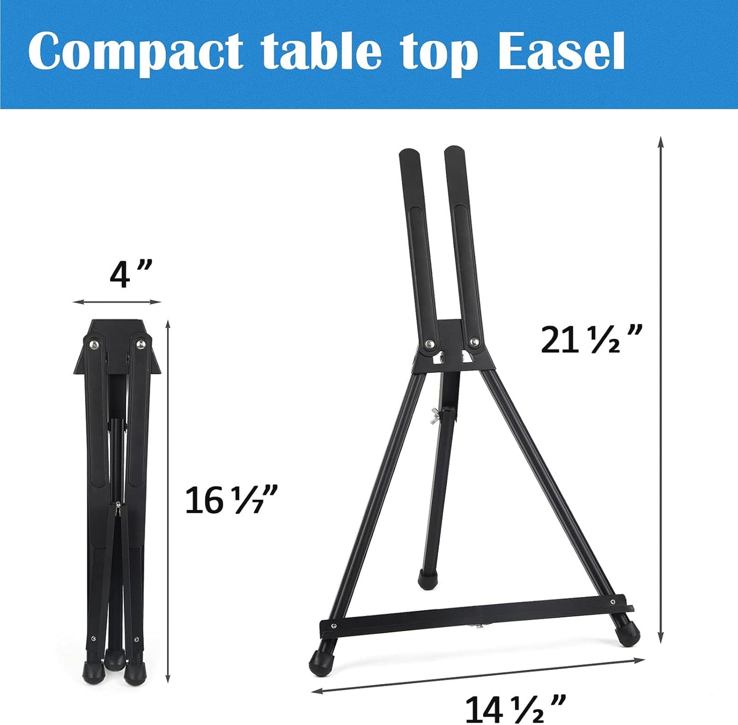 Falling in Art Aluminum 15" to 21" Tabletop Easel Display, Black Tripod with Rubber Feet, Holds Canvas, Paintings, Books, Photos, Signs (4 Pack)