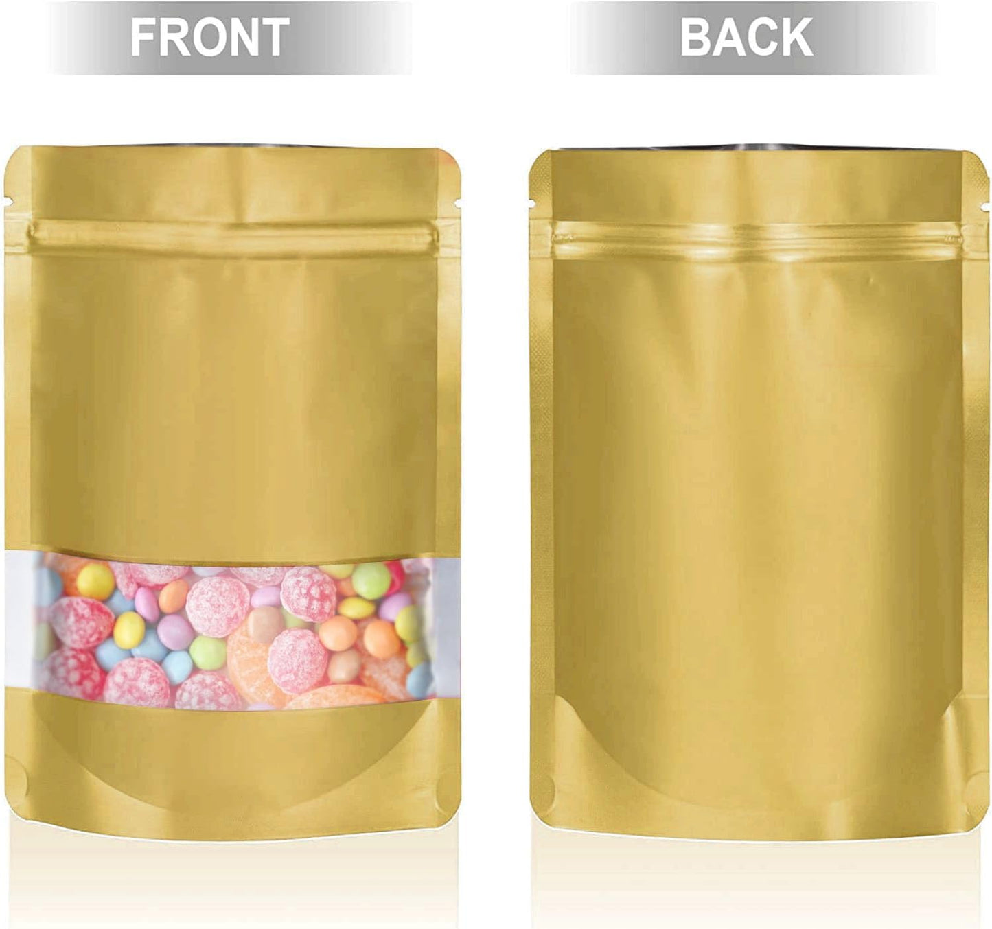 5.5"x7.8" 120pcs Mylar Bags for Food Storage,Smell Proof Bag with Matte Window Resealable Food Storage Bags for Small Business, Stand-up Foil Pouch Packaging Freeze Dried Candy Bag(Gold)