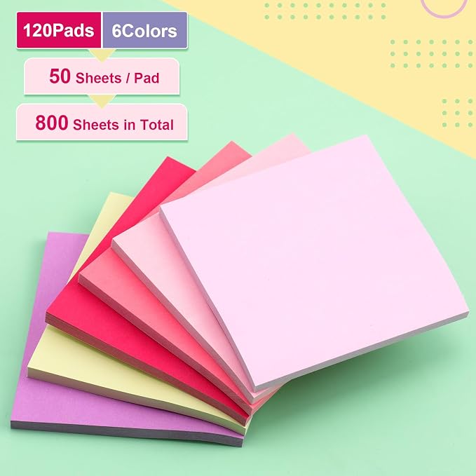 Fainne 120 Pack Sticky Notes Bulk 3 x 3 inch Self Stick Note Pads Multicolor - Image 4