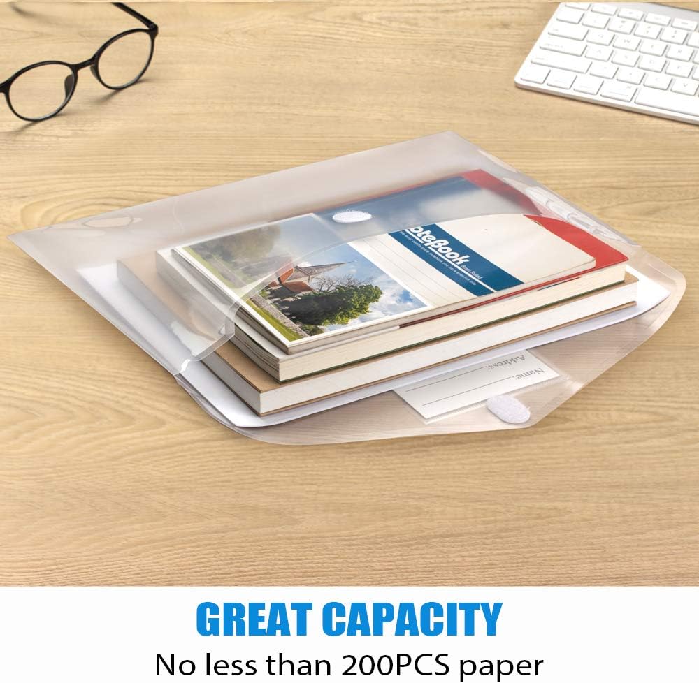 Sooez 24 Pack Plastic Envelopes Poly Envelopes, Clear Document Folders US Letter A4 Size File Envelopes with Label Pocket for School Home Work Office Organization, Clear