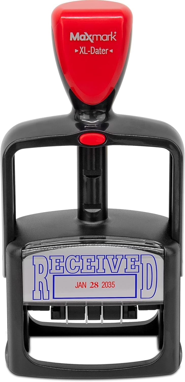 MaxMark Heavy Duty - Style 3 - Date Stamp with Paid Phrase - Self Inking Stamp - Red Ink
