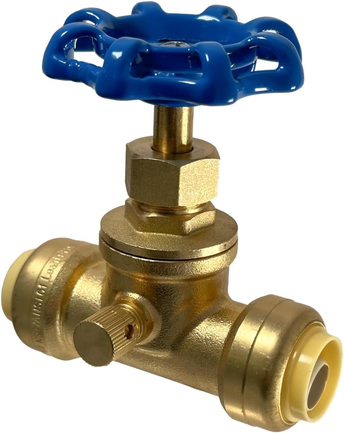 1/2 inch Push Fit Stop Valve with Drain and Vent, Push to Connect Brass Plumbing Fitting, Pex Pipe, Copper, CPVC, PE-RT, HDPE, 2-5-1=5, 5 Pieces