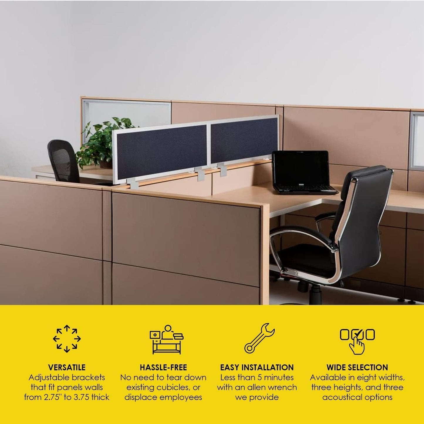 OBEX Acoustical Cubicle Privacy Screen Extender Desk Panel & Office Divider, Add Separation & Block Noise, 18" x 24", Twilight