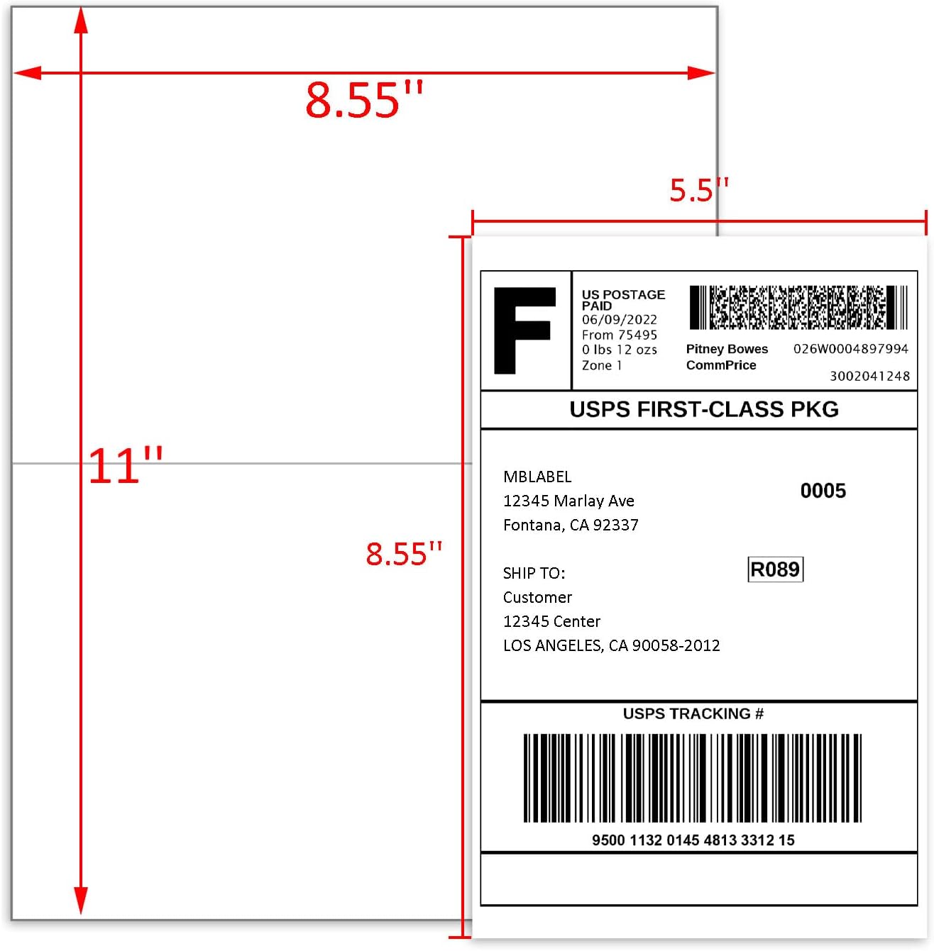 Half Sheet Shipping Labels, 8.5" x 5.5" Address Labels, Half Sheet Self Adhesive Mailing Labels for Laser & Inkjet Printers (150 Sheets, 300 Labels)
