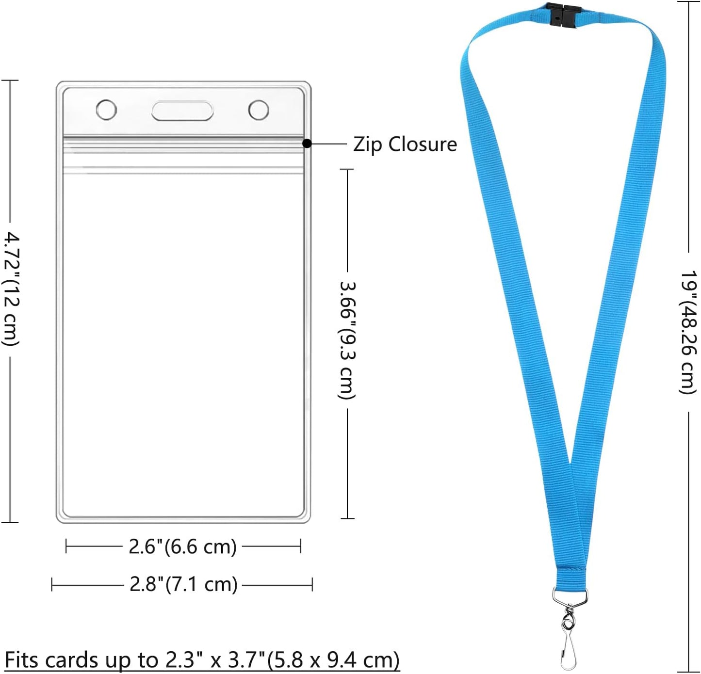24-Pack Sky Blue Breakaway Lanyards with Waterproof Badge Holders, Metal Hook, Polyester Neck Straps for ID Cards, Events, Office, and Schools