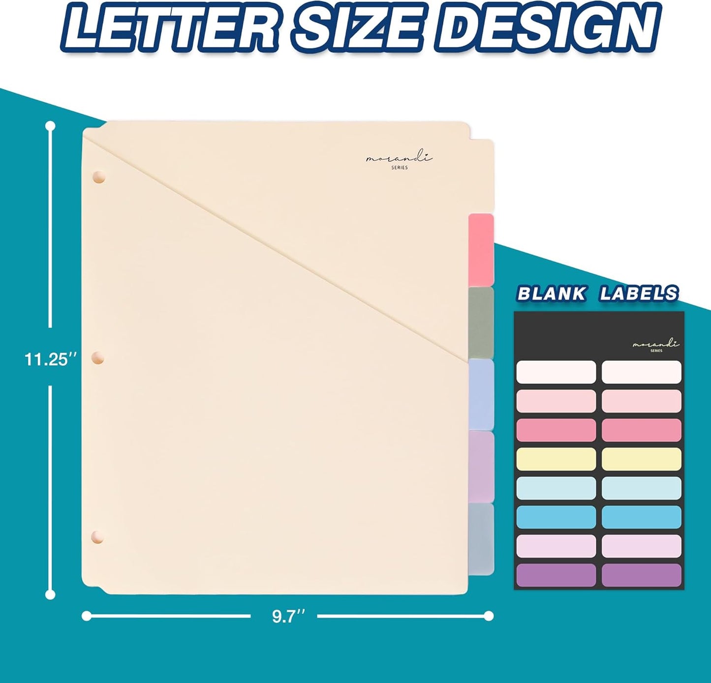 H4D 6-Tab Dividers for 3 Ring Binder, Plastic Dividers with Two Pockets, Letter Size, Morandi Colors, 4 Set