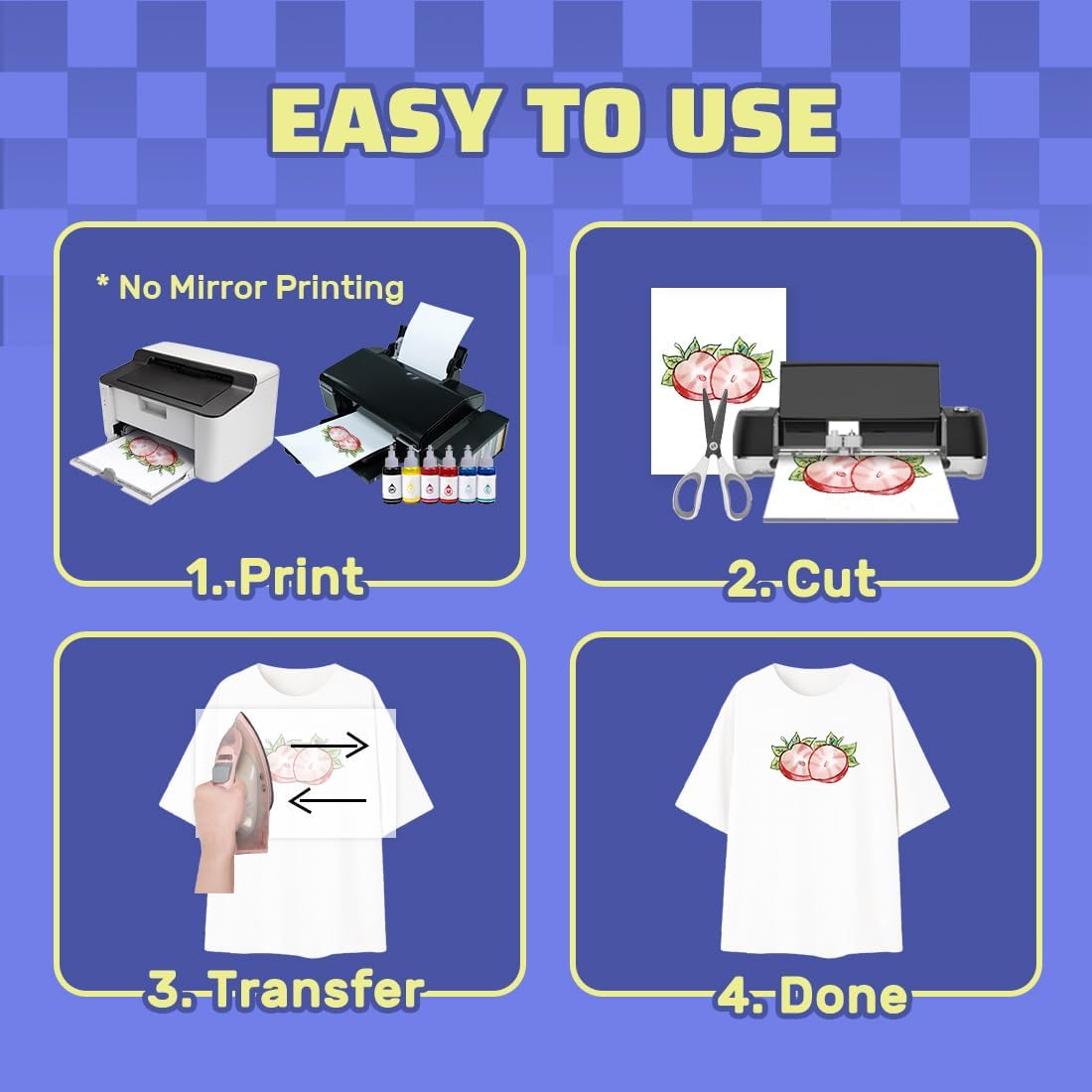 TranSmile Heat Transfer Paper for Inkjet & Laserjet Printer (20 Sheets, 8.5 x 11") Printable Heat Transfer Vinyl for Light Fabrics Iron on Transfers for T Shirts(L3-20)