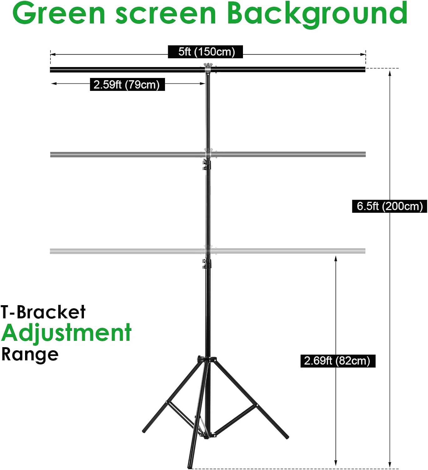 Green Screen Backdrop Kit, Portable Greenscreen Background with T-Shaped Stand, 5 Clamps & Carrying Bag for Photography, Streaming, Zoom, Gaming, (Green, 6.5 Feet X 5.0 Feet)