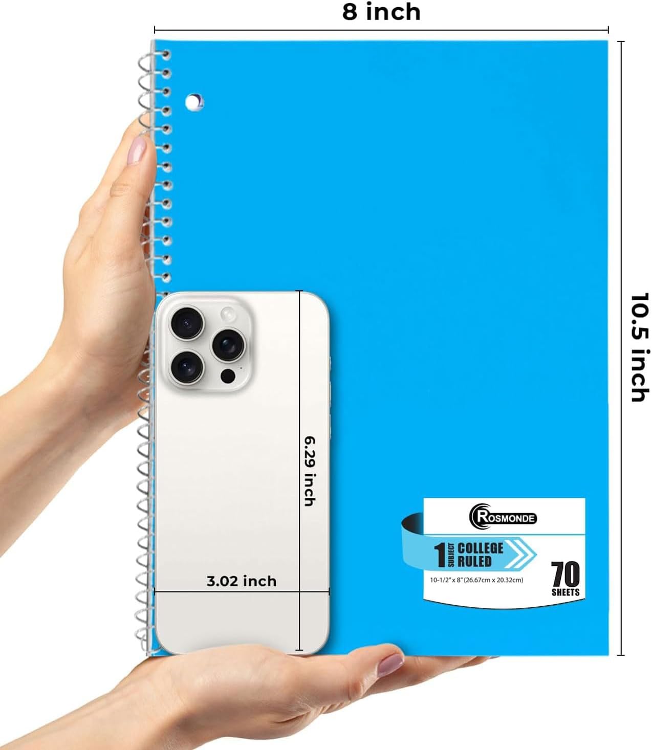 Spiral Notebook, 24 Pack, 1 Subject, College Ruled, 70 Sheets, 8 x 10-1/2",Bulk College Ruled Spiral Notebook for School, 3 Hole Punched, Single Subject Spiral Notebook Bulk, Assorted Colors