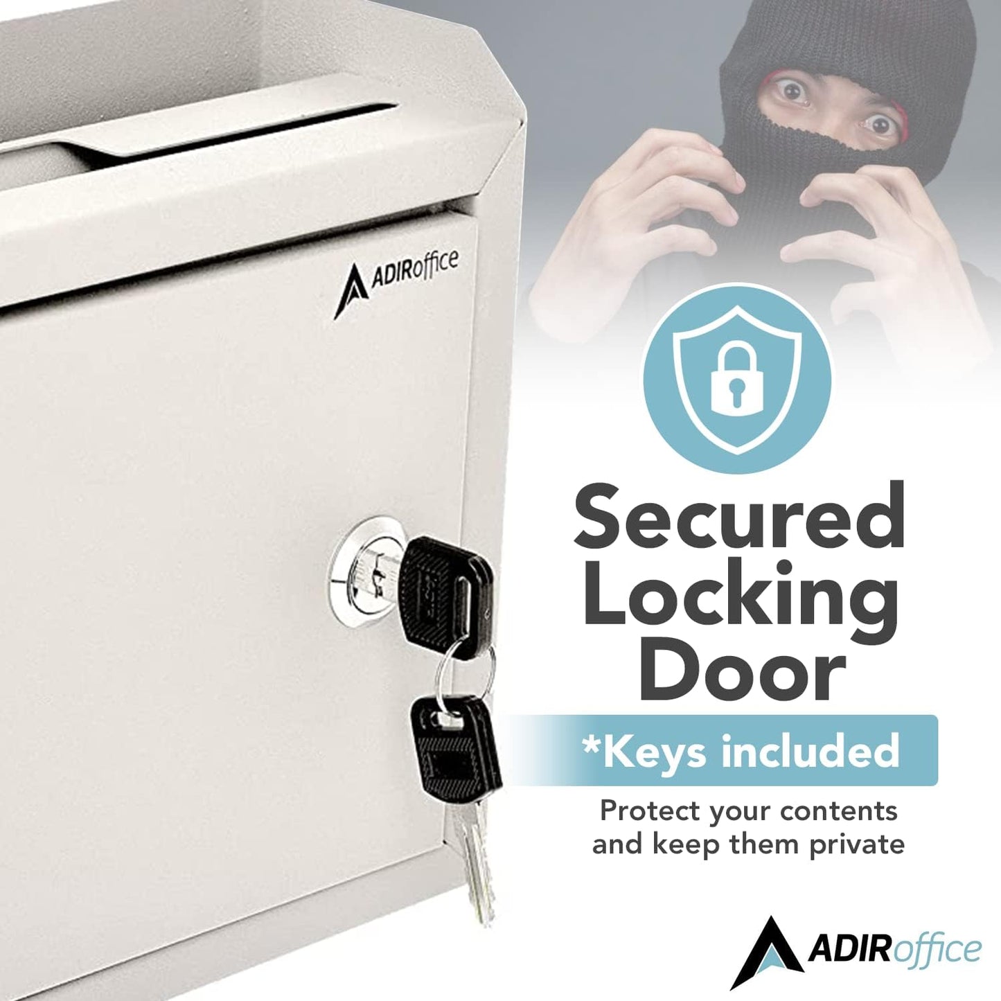 Adir Suggestion Box with Slot and Lock - Money Drop Box with Lock, Cash Dropbox - 9.8x7.5x3.4 Inches Wall Mount Donation Box - Metal Deposit Box in White