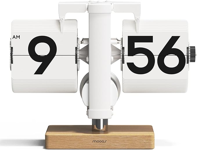 mooas Classic Modern Wood Mini Flip Desk Clock, Retro Vintage Analog Design by mooas