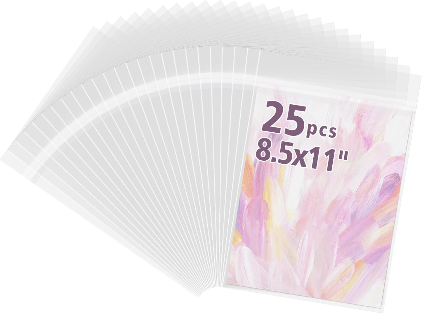 Frametory, 9 x 11 3/7 Inches Acid-Free Clear Plastic Bags, Self Seal Crystal Photo Sleeves for 8.5x11 Framing Mat Mattes, Art Prints, Pictures, Posters - 25 Pack