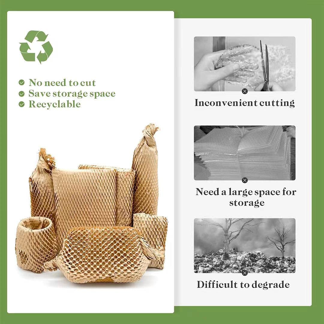 Honeycomb Packing Paper, 12" x 55' Honeycomb Cushioning Wrap Roll for Moving Shipping Packaging Gifts, Recyclable Honeycomb Paper Moving Supplies Bubble Paper Wrapping Protective Roll Khaki
