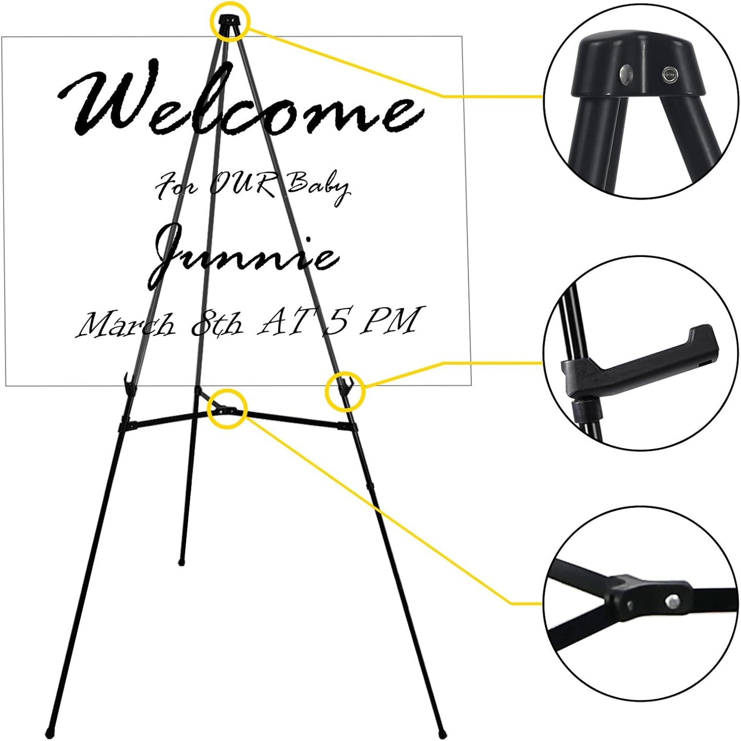 6 Pack Easel Stand for Sign - 63 Inches Display Easel for Wedding Sign & Poster - Lightweight Portable Floor Easel for Picture - Adjustable Poster Easel with Carrying Case, Black