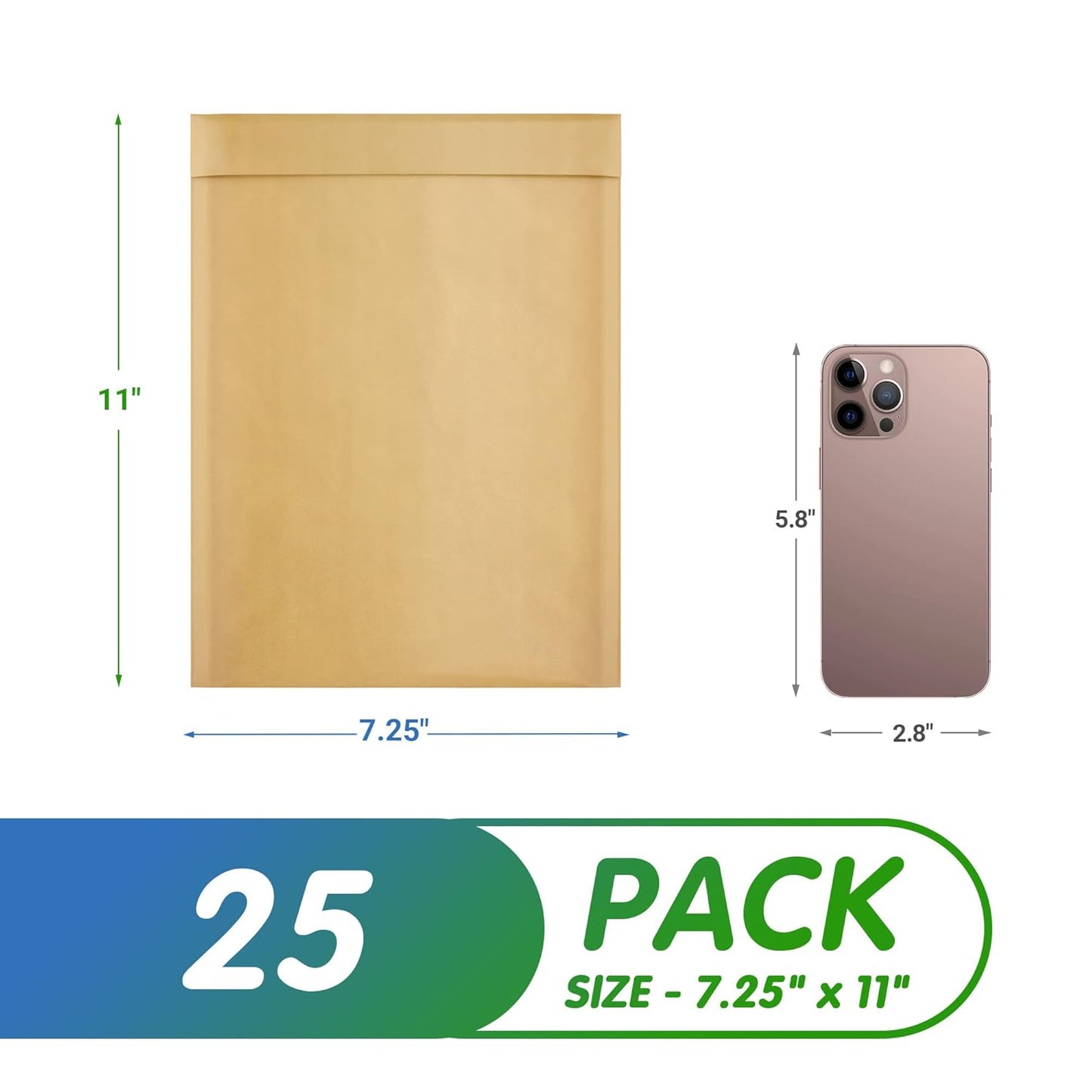Natural Kraft Bubble Mailer Envelopes, 7.25 x 11 Inches. 25 Pack Mail Padded Envelopes Self Seal. Waterproof Kraft Bubble Mailers. Tear-Resistant Mailing Envelope Padded. Sturdy Paper Mailer