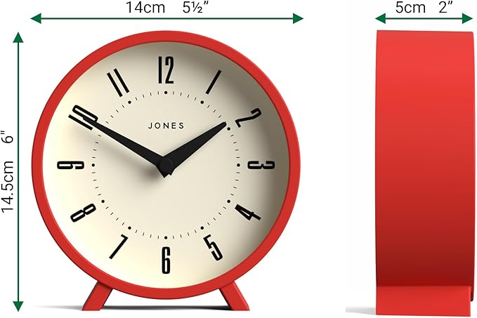 JONES CLOCKS® Venus Desk Clock | Modern Round Design | Red | Stylish Retro Look - Image 7