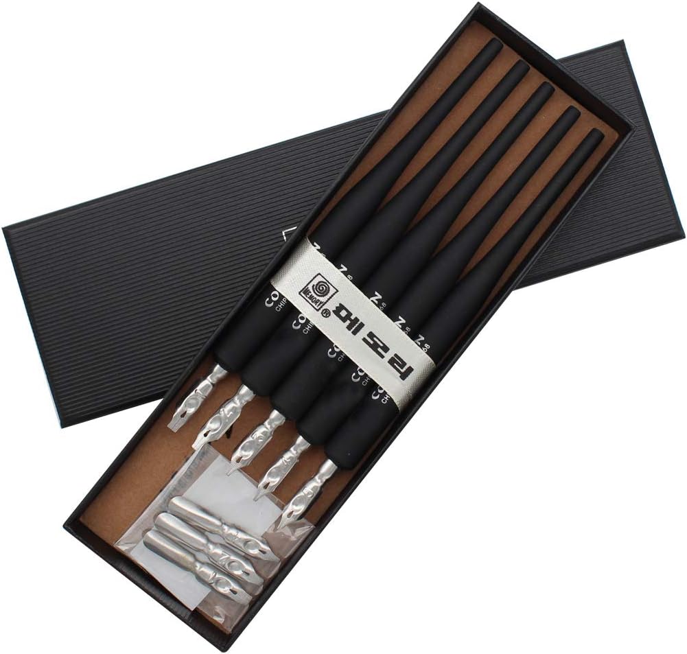 Plastic Professional Manga Gothic Pen Dip Pen Set with 5 Nibs Manga Calligraphy Drawing Pen Kit - 5 Pcs, Black