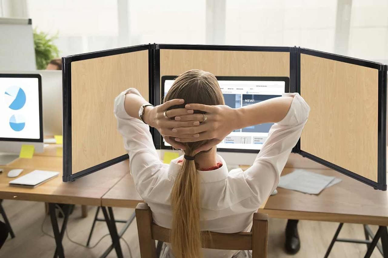Versare Folding Tabletop Display | 3-Panel Partition | Lightweight Portable Workspace Divider | Navy Blue 78" x 36"