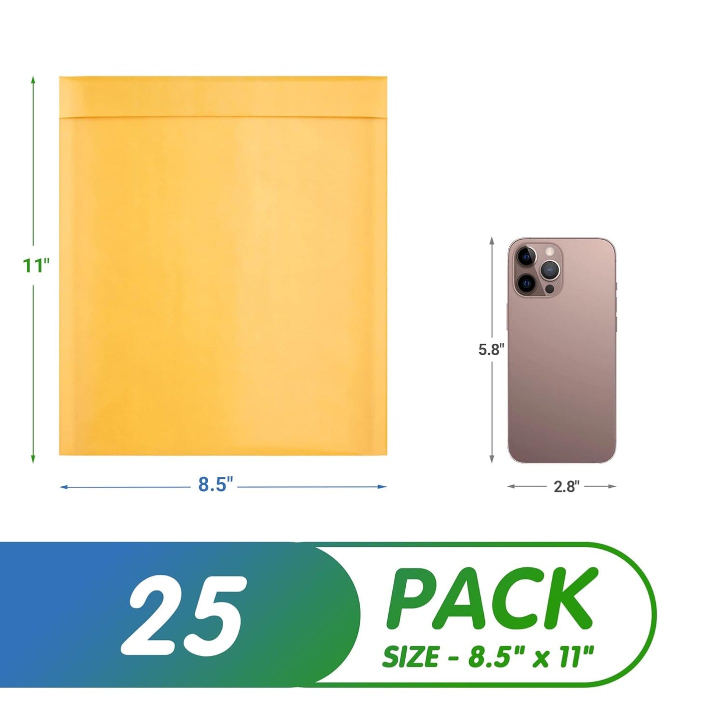 Yellow Kraft Bubble Mailer Envelopes, 8.5 x 11 Inches. 25 Pack Mail Padded Envelopes Self Seal. Waterproof Kraft Bubble Mailers. Tear-Resistant Mailing Envelope Padded. Sturdy Paper Mailer