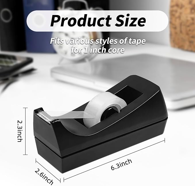 10 Pack Black Desktop Tape Dispensers Bulk Tape Roll Dispenser Non Skid Base - Image 2