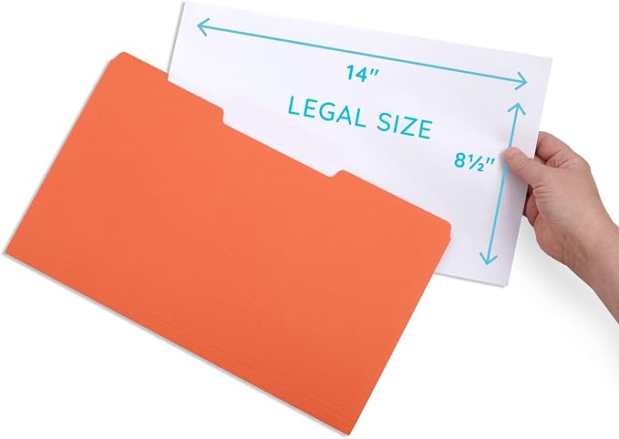 Blue Summit Supplies Orange File Folders, 1/3 Cut Tab, Legal Size, 100 Per Box - Image 2