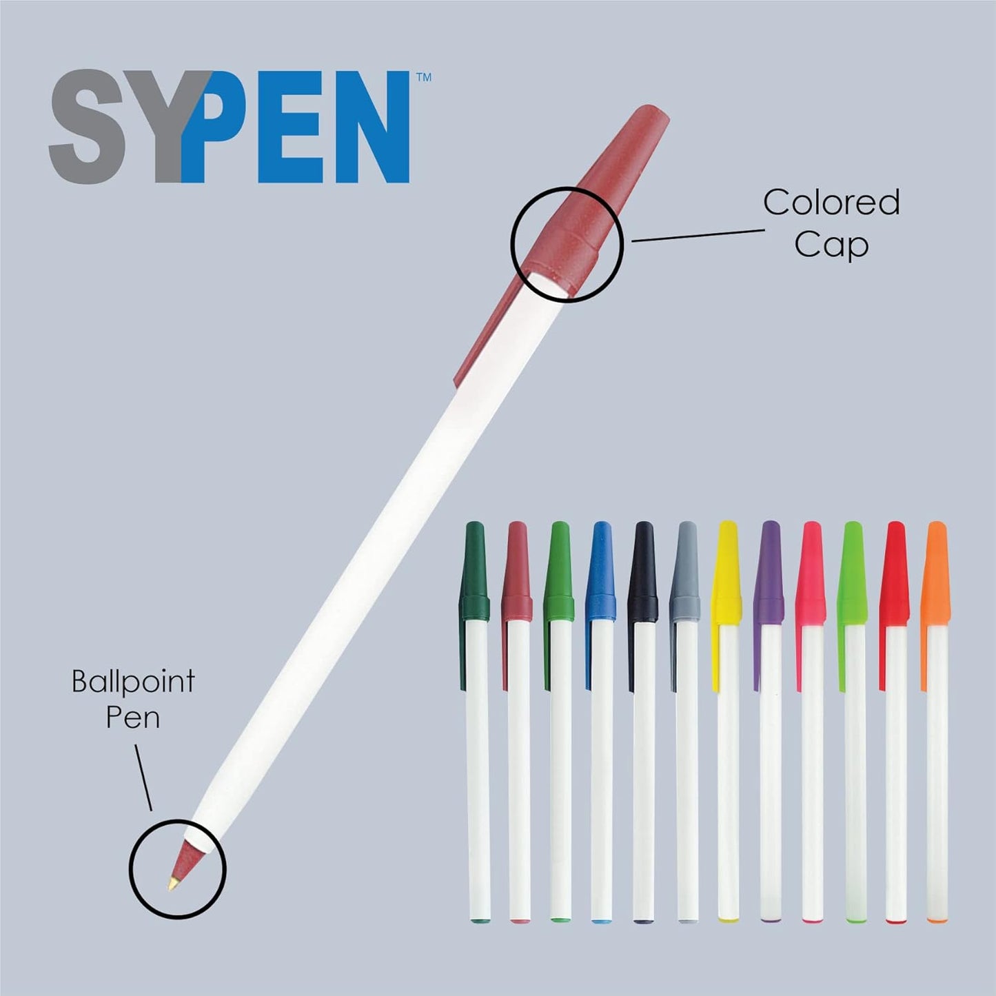 Personalized Stick Pens With your Custom Logo or Text-500 Pack Bulk-for Businesses, Parties, and Events, Custom Printed Slim Ballpoint Pens with Cap, Red, Black Ink