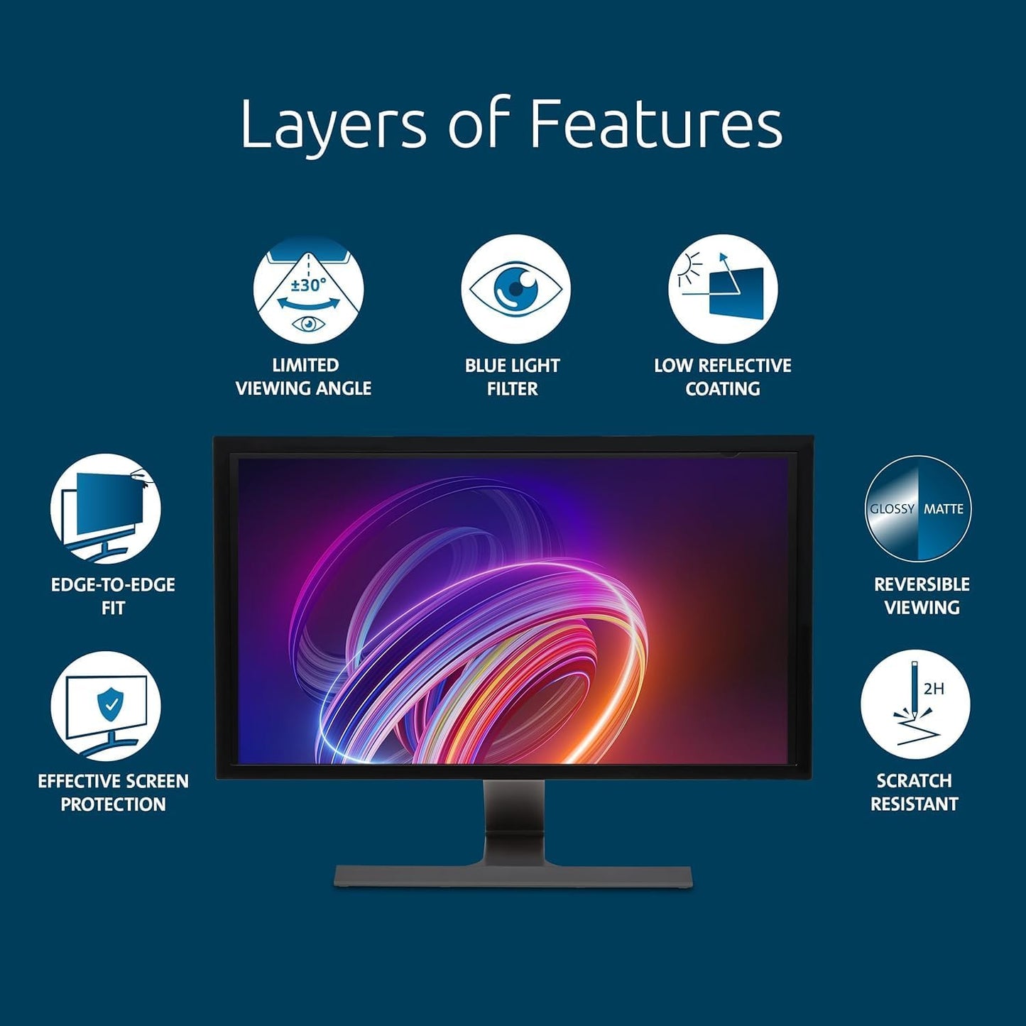 Kensington 24 inch Computer Privacy Screen for Desktop, 16:9 Widescreen Monitor, FP240W9 Anti-Glare Blue Ray Reduction Computer Privacy Filter for Dell Asus Acer LG Samsung AOC Monitors, K55413WW