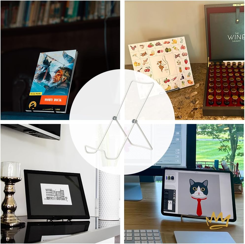 KINGDOM SOLUTIONS MADE IN USA 6-Pack Sturdy & Durable Adjustable White Metal Easels to Display Books, Frames, Comics, Plates & More - Unique on the Market