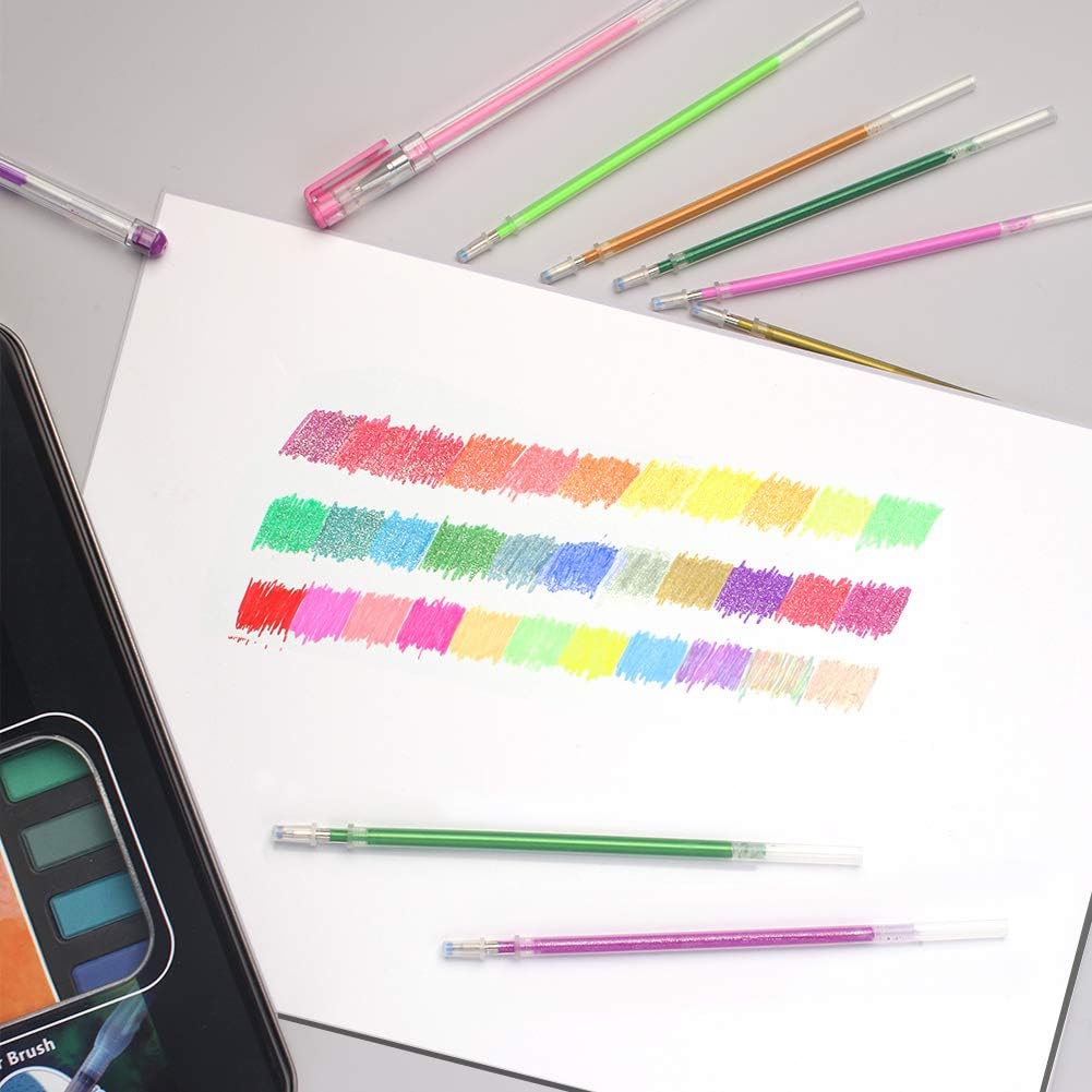 160 Colors Gel Pen Ink Refills, Glitter Neon Gel Ink Pens Refills Replace Cartridges for Glitter Gel Pens Set,for Kids Drawing Adult Coloring Books Journaling Women Gifts, No Repeats