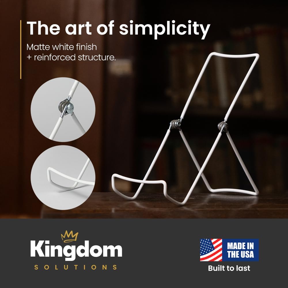 KINGDOM SOLUTIONS MADE IN USA 12-Pack Sturdy & Durable Adjustable White Metal Easels to Display Books, Frames, Comics, Plates & More - Unique on the Market