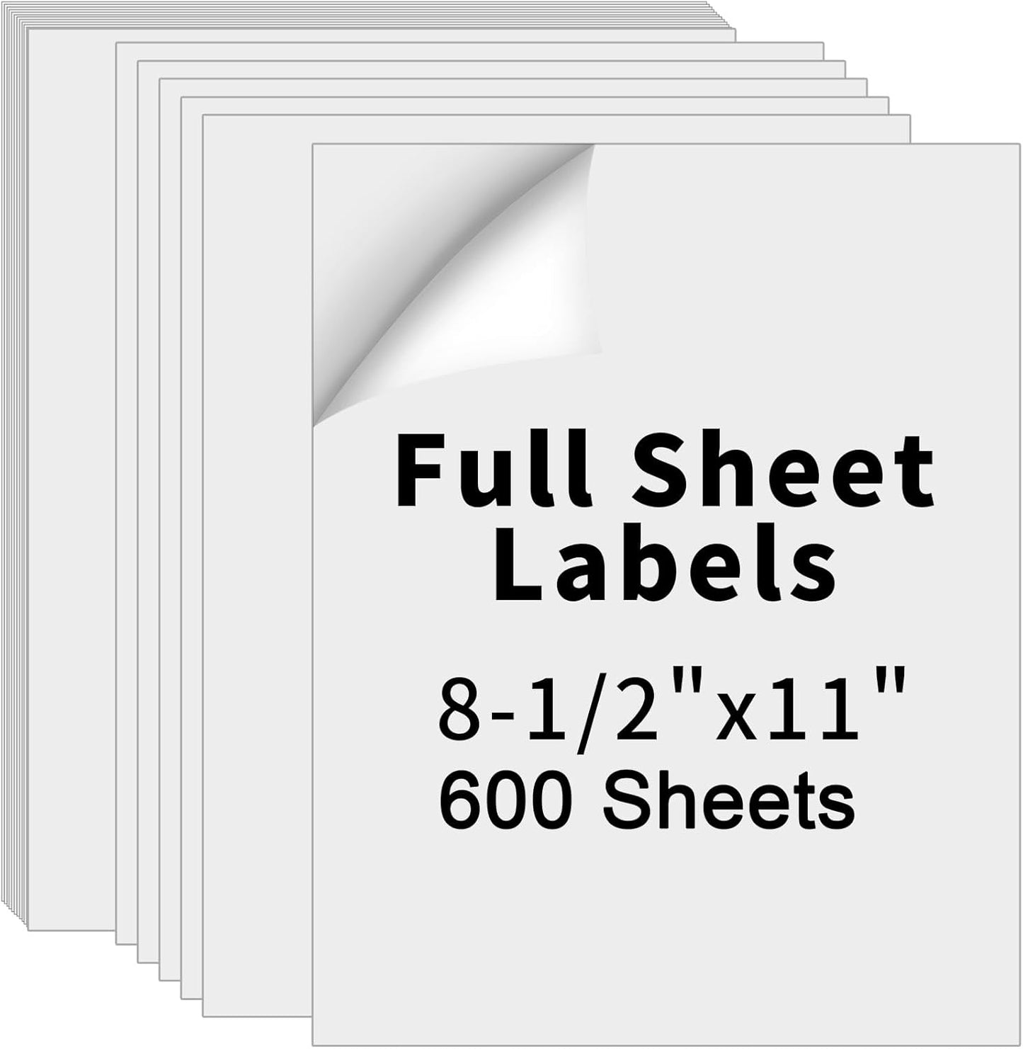 8.5" x 11" Full Sheet Label Sticker Paper for Laser & Inkjet Printers,Self Adhesive Full Page Shipping Labels,Printable White Matte Mailing Label Stickers(600 Sheets,600 Labels)
