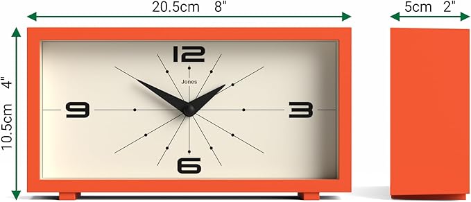 JONES CLOCKS® Odeon Desk Clock | Modern Rectangular Design | Orange | Stylish - Image 2