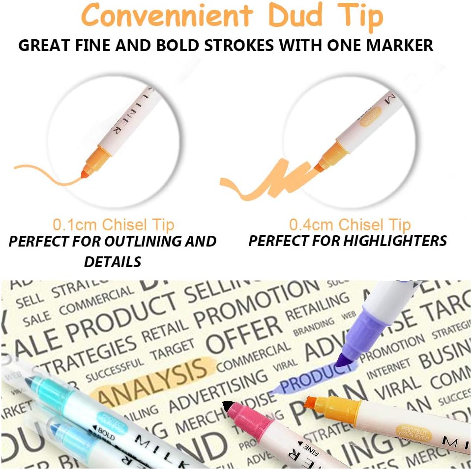 YOOUSOO Pastel Highlighters Set, 12 Unique Retro Colors, Highlighters Assorted Colors, Quick Dry Dual tip and Fine Tip No Bleed Highlighter Markers for Bible Journals Planners Books Notes