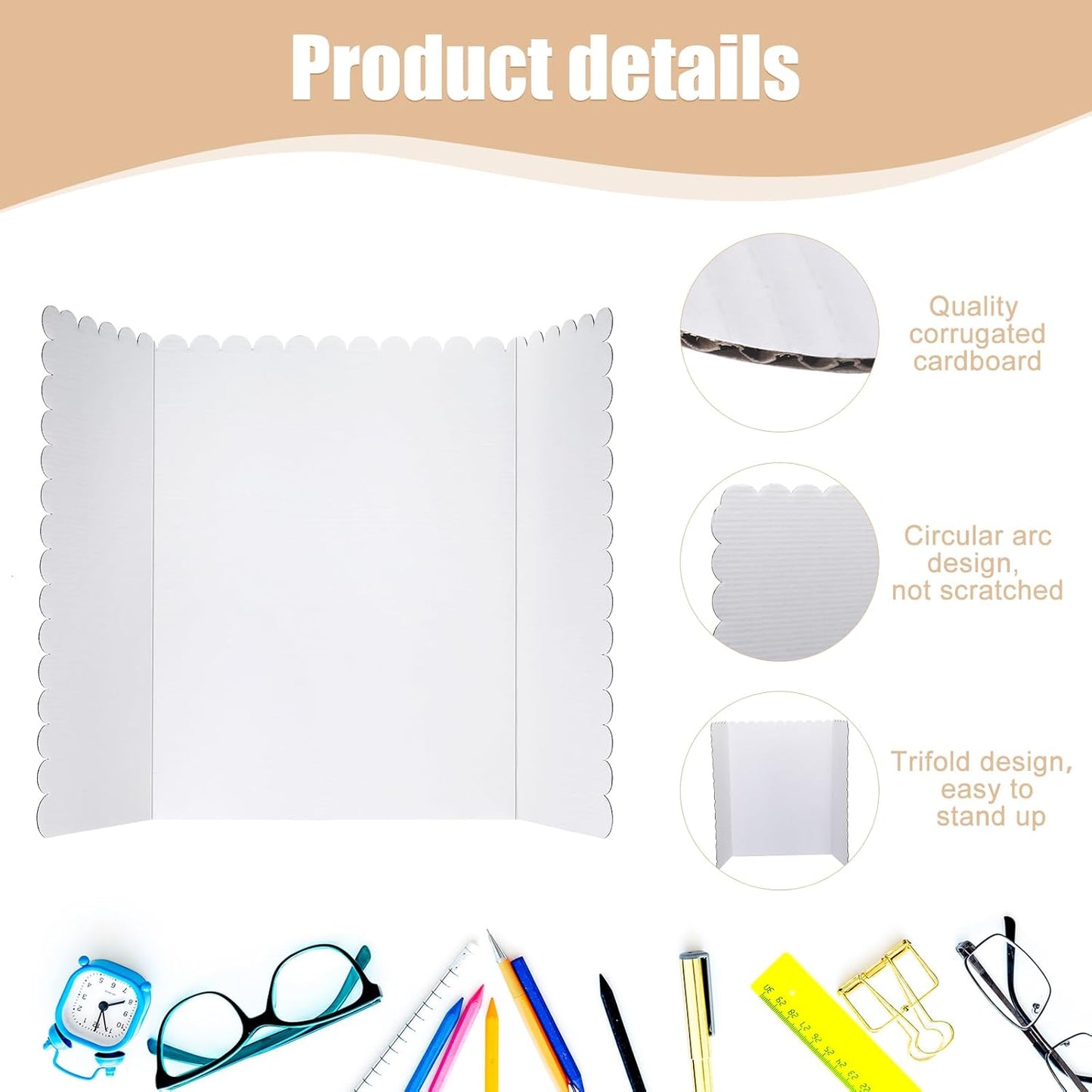 Outus 48 Pcs 24 x 36 Inch Trifold Poster Display Boards White for Science Fair Presentation Projects Photo Exhibition Display Tri fold Board Foldable Paperboard for School Supplies Bulk Business